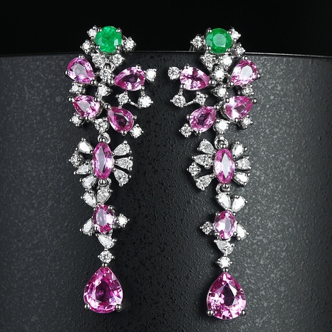 Heavy Industry Design Full Diamond Papalacha Color Stud Earrings Imitation Emerald Water Drop Earrings Lotus Corundum Long Earrings's discount tags