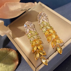 Gradient Color Golden Wheat Earrings Long Temperamental Tassels Earrings Trendy Silver Needle Zircon Earrings Leaves Light Luxury Summer Style