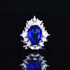 pear-shaped simulation sapphire open ring female high carbon diamond water drop color treasure ring