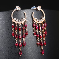 Live Broadcast New Imitation Pigeon Blood Red Gemstone Earrings Long Tassel Earrings Full Diamond Mozambique Garnet Earrings