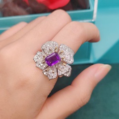 Little Red Book Recommendation Gaoding Jewelry Colored Gems Ring Micro-Inlaid Full Diamond Natural Amethyst Flower Open Ring Female