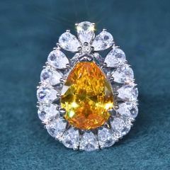 Internet Celebrity Live Broadcast Luxury New Water Drop Gold Yellow Diamond Colored Gems Ring High Carbon Diamond Simulation Citrine Women's Opening Ring