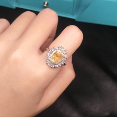 diamond-encrusted natural citrine color treasure ring egg-shaped lucky citrine open ring