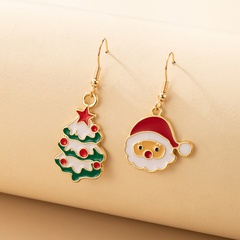 new products Santa's oil drop ear hook asymmetric Christmas tree earrings