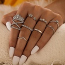 Europe and America Cross Border Twin Fashion Ornament Silver DiamondStudded Ring EightPiece Set Irregular Open Ring Setpicture7