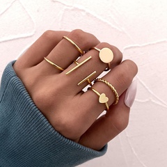 European and American new heart ring 6-piece creative alloy geometric joint ring set wholesale