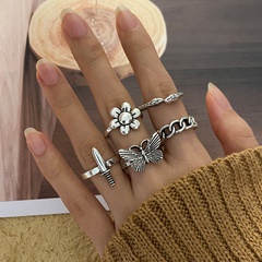 new sword flower ring set 5-piece set European and American creative butterfly chain joint ring