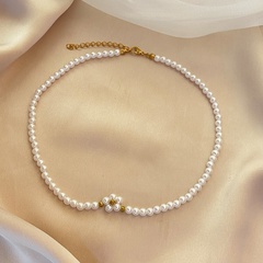 2021 Cross-Border New Arrival Women's Simple Chock Jewelry Shopee Vintage Simple Pearl Flower Necklace