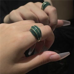 retro niche design 18K gold ring green enamel drip spiral line ring wholesale