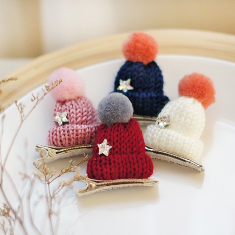Cute woolen hat Korean children's hairpin duckbill clip hair accessories Korea inlaid rhinestone hairpin NHAYP458079's discount tags