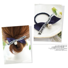 Korean Letter Ribbon Bowknot Hair Rope Fashion Rhinestone Korean Style High Elastic Rubber Band Hair Band