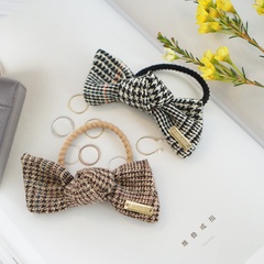 retro houndstooth bow hair rope head rope Korean plaid fabric rubber band hair ring