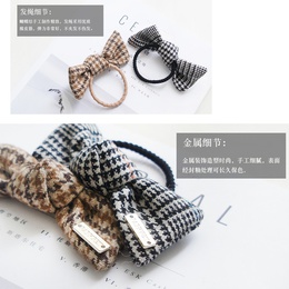 retro houndstooth bow hair rope head rope Korean plaid fabric rubber band hair ringpicture12