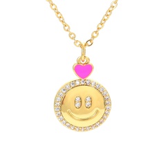 retro micro-inlaid smiley face pendant clavicle chain copper heart smile color pendant necklace
