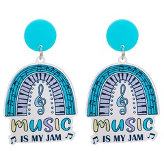55723 European and American New Acrylic Plate Blue Music Note English Eardrops Fashion Personality Ear Stud Wholesale