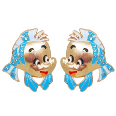 55734 European and American New Style Oiling Cute Women Cartoon Little Fish Ear Studs Rhinestone Earrings Factory Wholesale