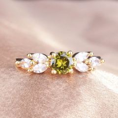 cross-border new European and American olive green zircon ring fashion diamond ring color open ring