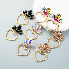 trend creative alloy rhinestone glass diamond heart-shaped pendant earrings party wild earrings wholesale