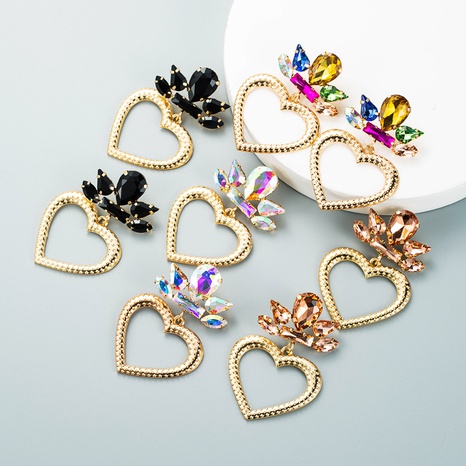 trend creative alloy rhinestone glass diamond heart-shaped pendant earrings party wild earrings wholesale's discount tags
