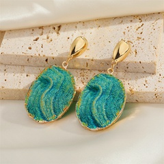 jewelry Bohemia exaggerated imitation agate piece oval resin earrings
