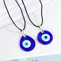 Vintage Blue Devil's Eye Glass Pendant Necklace Water Drop round Turkish Eyes Leather String Necklace Women
