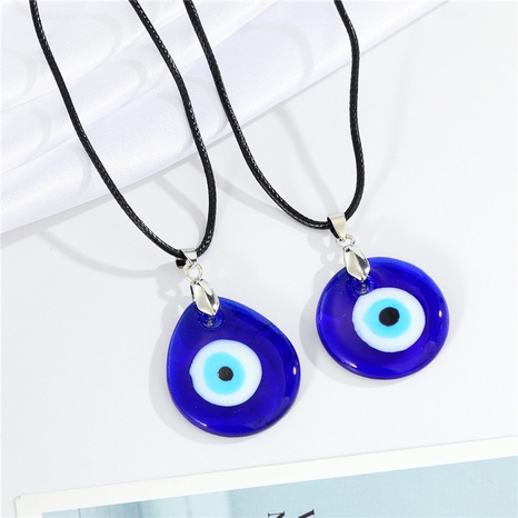 Vintage Blue Devil's Eye Glass Pendant Necklace Water Drop round Turkish Eyes Leather String Necklace Women's discount tags