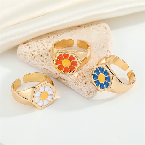 Ornament Simple Trend Drop Oil Daisy Ring Alloy Flower Ring Opening Europe and America Cross Border's discount tags