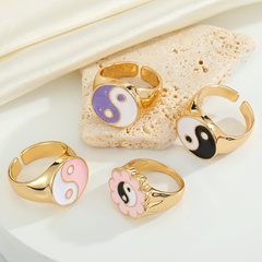 European and American fashion drip oil Tai Chi ring flower alloy ring opening adjustable ring
