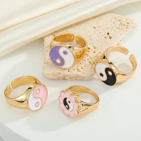 European and American fashion drip oil Tai Chi ring flower alloy ring opening adjustable ring's discount tags