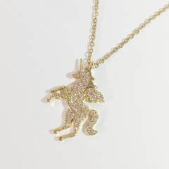 18K color gold zircon micro-inlaid unicorn necklace female titanium steel clavicle chain wholesale