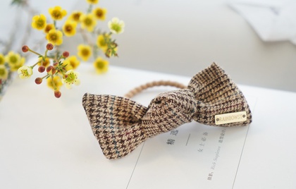 retro houndstooth bow hair rope head rope Korean plaid fabric rubber band hair ringpicture15