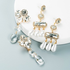 Sterling Silver Needle Korean Fashion Refined Grace Crystal Pearl Earrings Rhinestone Gem Shining Long Tassel Earring Accessories
