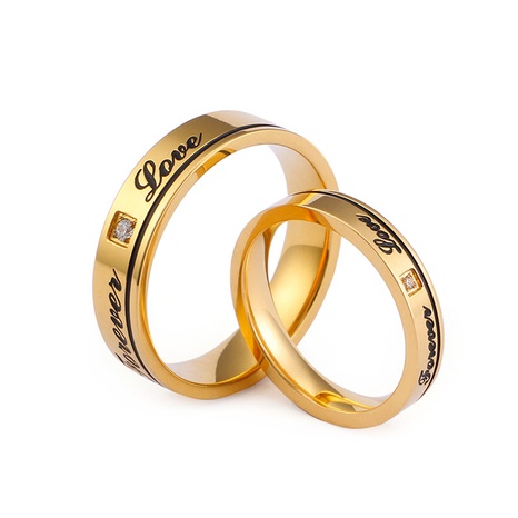 Außenhandel Titanstahl 18K Echtgold Mode Englisch ewige Liebe Zirkon Paar Ring's discount tags