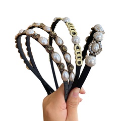 Korean version simple pearl thin side hair band full drill alloy chain wind hair accessories female