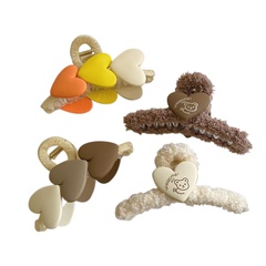 Korean style autumn and winter plush heart catching clip milk tea series color matching hairpin