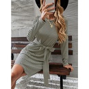 Fall New Round Neck Striped Long Sleeve Laceup Dresspicture8