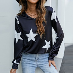 Autumn and winter black star long-sleeved blouse chiffon shirt