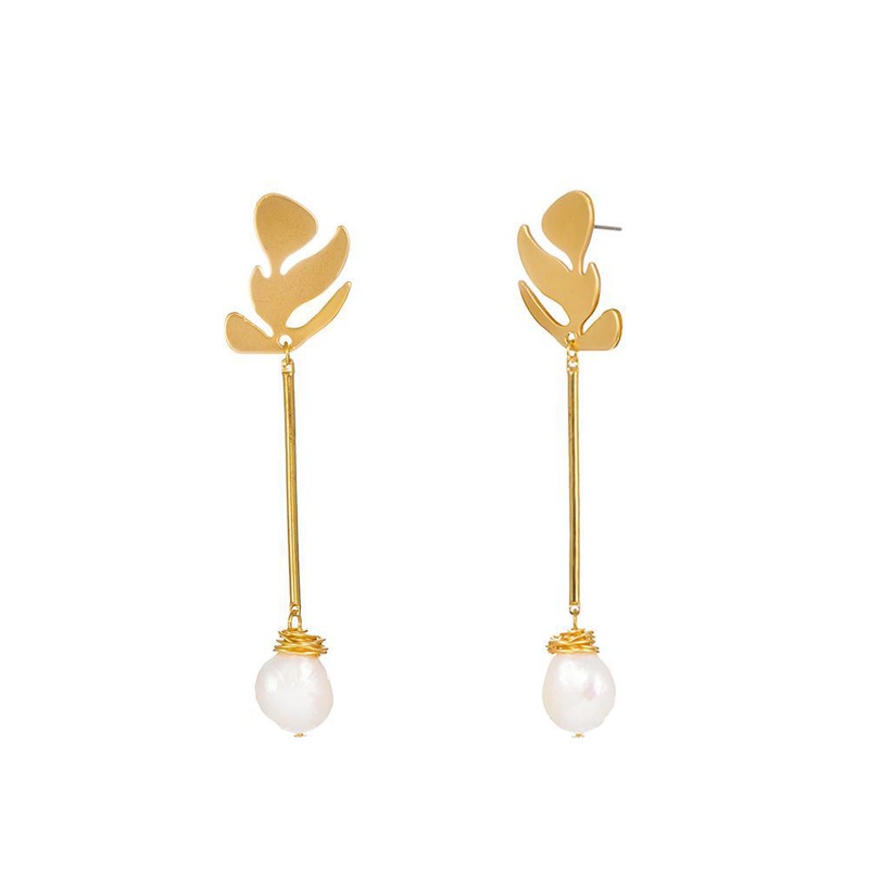 gold leaf earrings natural handwound freshwater pearl earrings