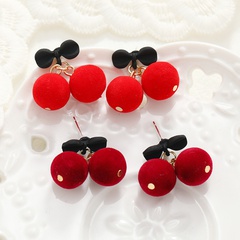 French Style Retro Hong Kong Style Fashion Special-Interest Creative Earrings Korean Simple and Sweet Girl Heart Bow Hair Ball Earrings