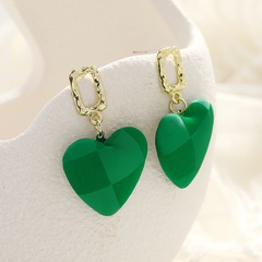 Exaggerated fashion heart-shaped earrings Korean version retro temperament trend cloth plaid earrings