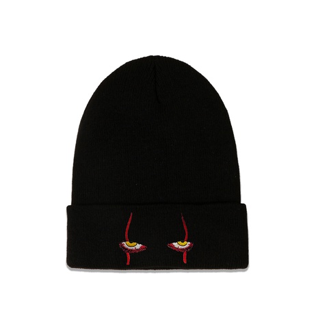 Black woolen hat Korean version of warmth fashion trend embroidery eyes knitted hat NHTQ459784's discount tags