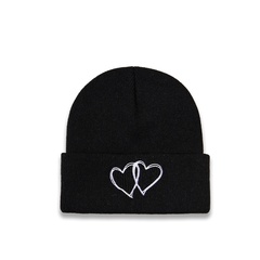Korean version warm hat trend embroidery double love knitted hat cold-proof autumn and winter new woolen hat
