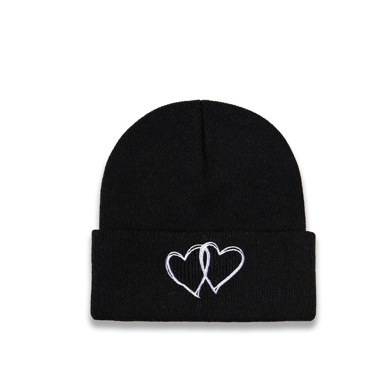 Korean version warm hat trend embroidery double love knitted hat coldproof autumn and winter new woolen hat