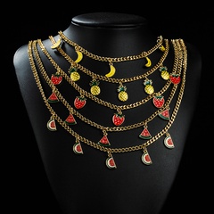creative multicolor fruit necklace copper plated 18K gold Cuban chain pendant necklace