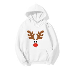 Hooded cartoon Christmas elk print long-sleeved fleece sweater