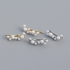 YHE0326 s925 silver geometric imitation pearl diamond branch ear clip earrings