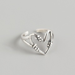 Japanese and Korean version of 925 sterling silver INS wind handmade love heart-shaped ring design sense net red ring