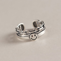 South Korea Dongdaemun retro smiley face double ring S925 sterling silver personalized index finger ring