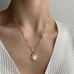 Collier smiley fleur de soleil plaqué cuivre collier pendentif zircon micro-incrusté en or véritable