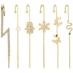 Cross-Border Creative Piercing Jewelry Earrings Copper Inlaid Zircon Gold-Plated Earrings around Auricle Slash Ear Hanging
